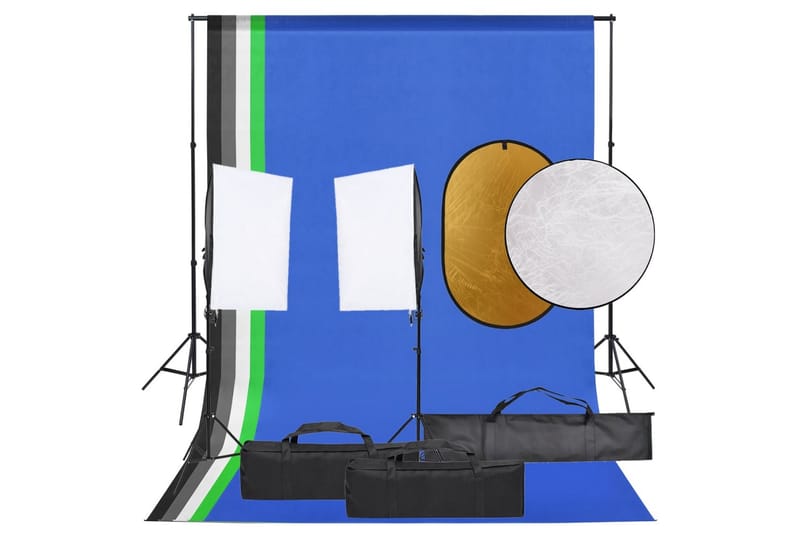 Fotostudio med lampor, bakgrund och reflexskärm - Svart - Belysning - Ljuskällor & glödlampor - Arbetsbelysning - Fotobelysning & studiobelysning