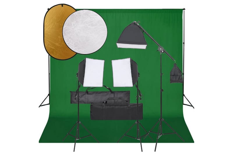 Fotostudio med lampor, bakgrund och reflexskärm - Svart - Belysning - Ljuskällor & glödlampor - Arbetsbelysning - Fotobelysning & studiobelysning