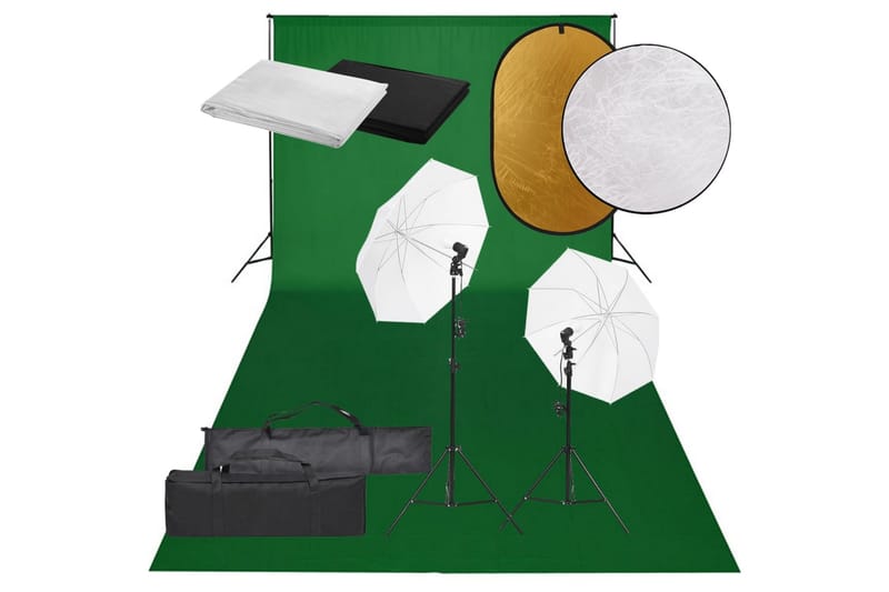 Fotostudio med lampor, bakgrund och reflexskärm - Svart - Belysning - Ljuskällor & glödlampor - Arbetsbelysning - Fotobelysning & studiobelysning