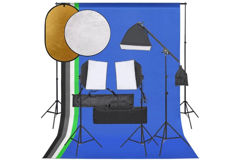 Fotostudio med lampor, bakgrund och reflexskärm - Svart - Belysning - Ljuskällor & glödlampor - Arbetsbelysning - Fotobelysning & studiobelysning