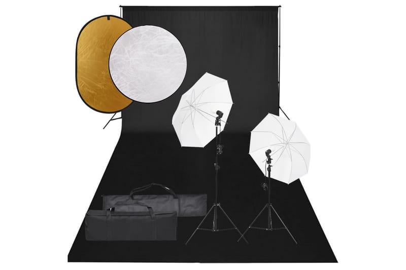 Fotostudio med lampor, bakgrund och reflexskärm - Svart - Belysning - Ljuskällor & glödlampor - Arbetsbelysning - Fotobelysning & studiobelysning