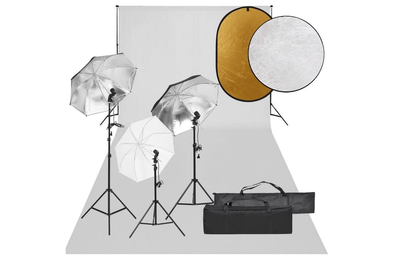 Fotostudio med lampor, bakgrund och reflexskärm - Svart - Belysning - Ljuskällor & glödlampor - Arbetsbelysning - Fotobelysning & studiobelysning