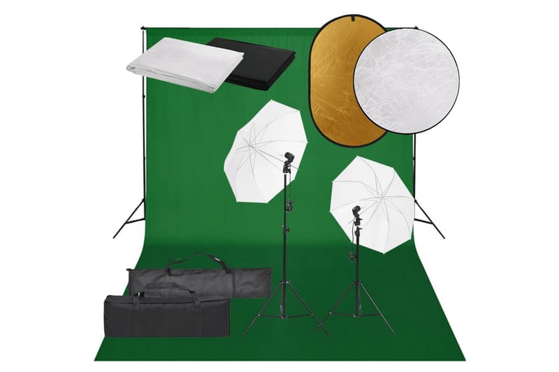 Fotostudio med lampor, bakgrund och reflexskärm - Svart - Belysning - Ljuskällor & glödlampor - Arbetsbelysning - Fotobelysning & studiobelysning