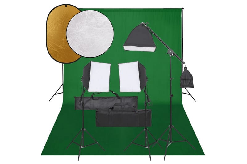 Fotostudio med lampor, bakgrund och reflexskärm - Svart - Belysning - Ljuskällor & glödlampor - Arbetsbelysning - Fotobelysning & studiobelysning