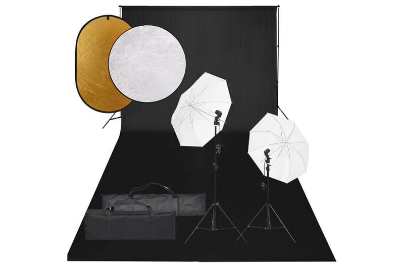Fotostudio med lampor, bakgrund och reflexskärm - Svart - Belysning - Ljuskällor & glödlampor - Arbetsbelysning - Fotobelysning & studiobelysning