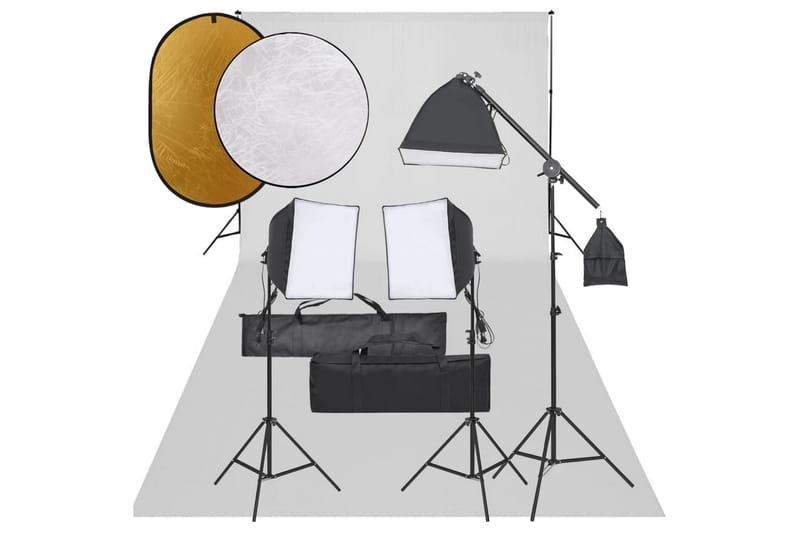 Fotostudio med lampor, bakgrund och reflexskärm - Svart - Belysning - Ljuskällor & glödlampor - Arbetsbelysning - Fotobelysning & studiobelysning
