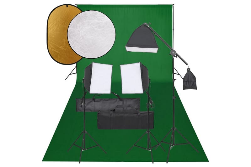 Fotostudio med lampor, bakgrund och reflexskärm - Svart - Belysning - Ljuskällor & glödlampor - Arbetsbelysning - Fotobelysning & studiobelysning