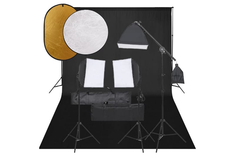 Fotostudio med lampor, bakgrund och reflexskärm - Svart - Belysning - Ljuskällor & glödlampor - Arbetsbelysning - Fotobelysning & studiobelysning