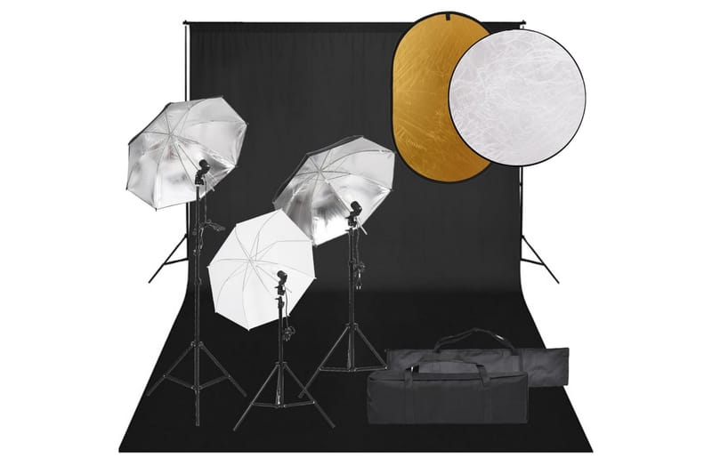 Fotostudio med lampor, bakgrund och reflexskärm - Svart - Belysning - Ljuskällor & glödlampor - Arbetsbelysning - Fotobelysning & studiobelysning