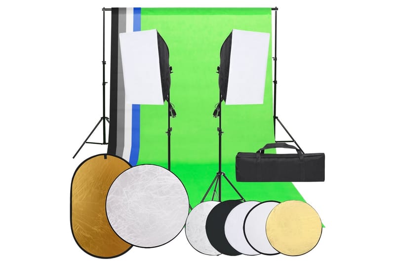 Fotostudio med lampor, bakgrund och reflexskärm - Svart - Belysning - Ljuskällor & glödlampor - Arbetsbelysning - Fotobelysning & studiobelysning