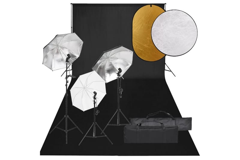 Fotostudio med lampor, bakgrund och reflexskärm - Svart - Belysning - Ljuskällor & glödlampor - Arbetsbelysning - Fotobelysning & studiobelysning