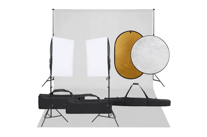 Fotostudio med lampor, bakgrund och reflexskärm - Svart - Belysning - Ljuskällor & glödlampor - Arbetsbelysning - Fotobelysning & studiobelysning