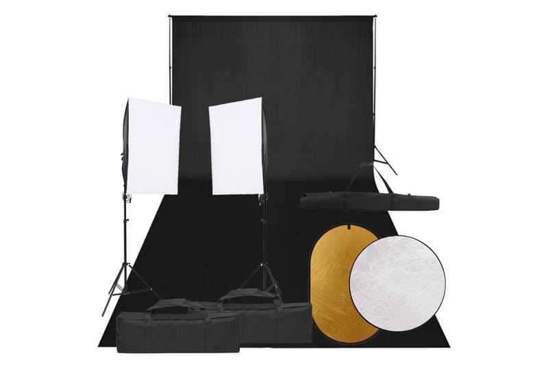 Fotostudio med lampor, bakgrund och reflexskärm - Svart - Belysning - Ljuskällor & glödlampor - Arbetsbelysning - Fotobelysning & studiobelysning