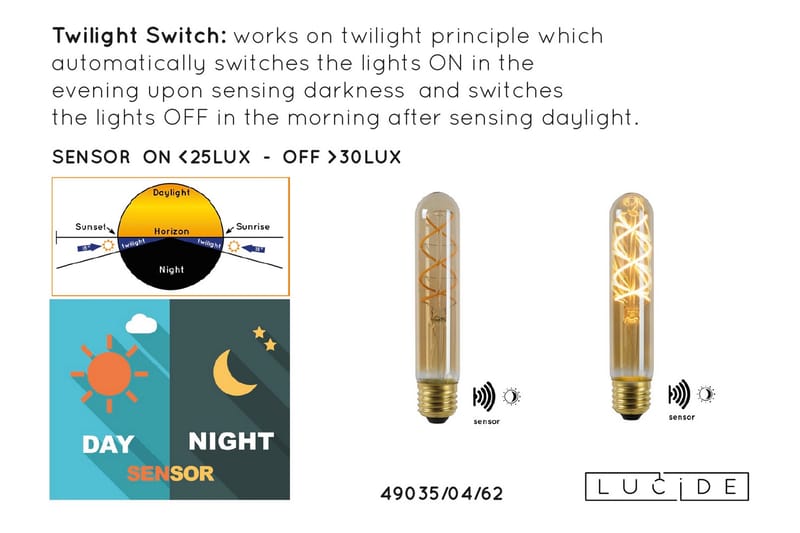 TWILIGHT Gödlampa med Sensor Amber - Lucide - Koltrådslampa & glödtrådslampa