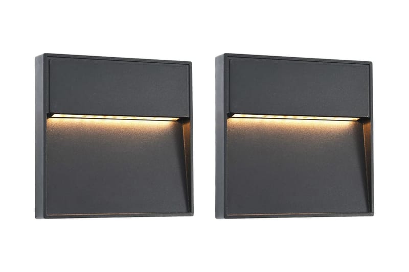 Utomhusvägglampa LED 2 st 3 W svart fyrkantig - Svart - Fasadbelysning