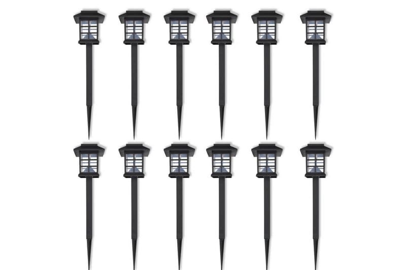 Soldrivna marklampor LED 12 st med spett 8,6x8,6x38 cm - Svart - Markbelysning