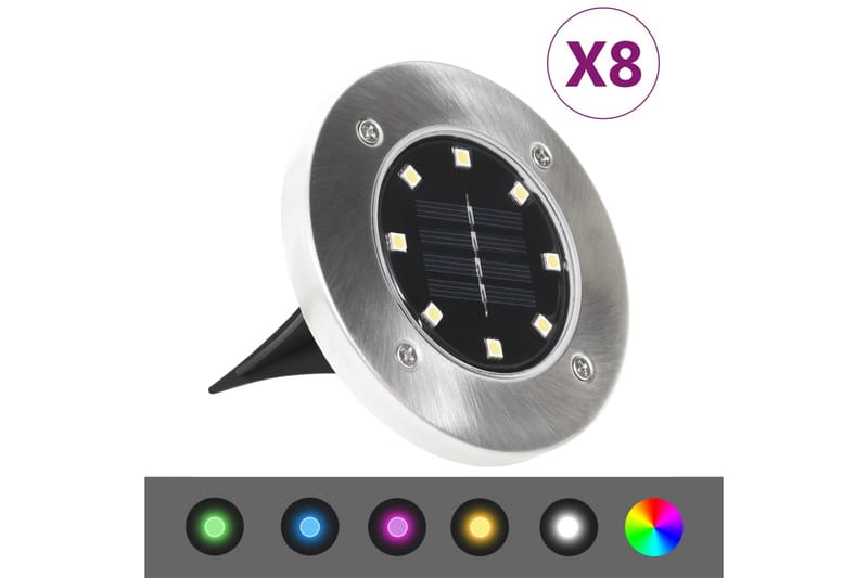 Marklampor soldrivna 8 st LED RGB-färg - Stål/Svart - Spotlights utomhus