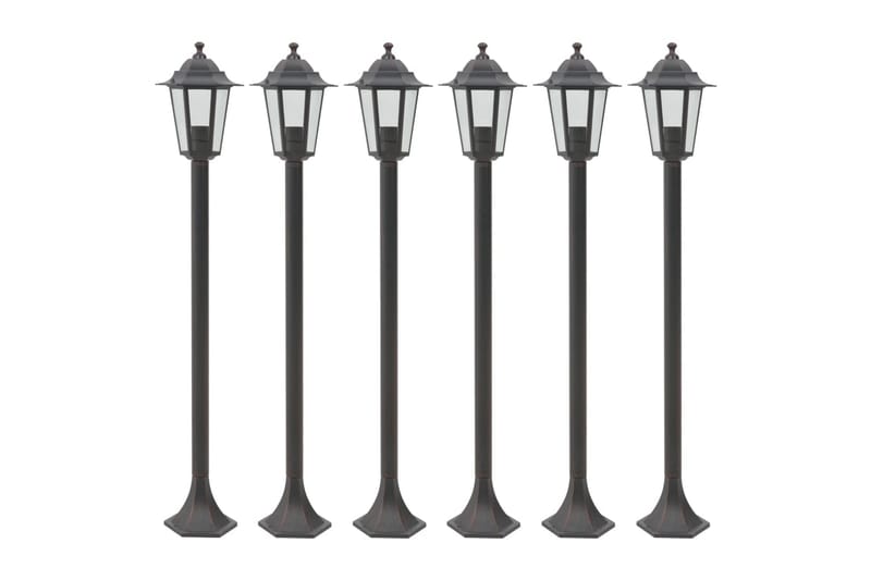 Lyktstolpar för trädgård 6 st E27 110 cm aluminium brons - Brun - Belysning - Utomhusbelysning - Stolplyktor & grindlyktor
