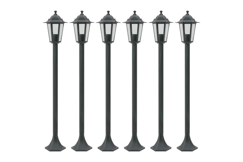 Lyktstolpar för trädgård 6 st E27 110 cm aluminium mörkgrön - Grön - Belysning - Utomhusbelysning - Stolplyktor & grindlyktor