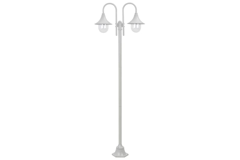 Lyktstolpe för trädgård E27 220 cm aluminium 2 lyktor vit - Vit - Belysning - Utomhusbelysning - Stolplyktor & grindlyktor
