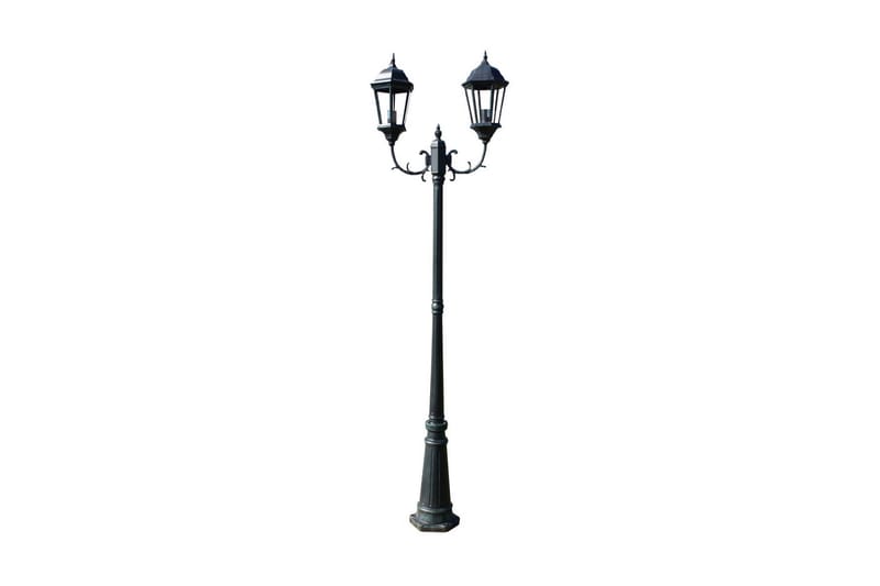 Trädgårdslampa 2 armar 230 cm mörkgrön/svart aluminium - Grön - Stolplyktor & grindlyktor