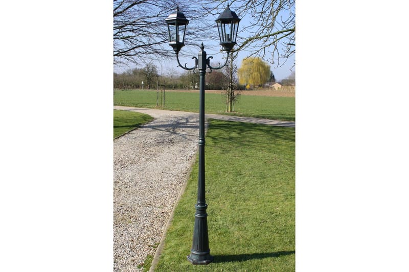 Trädgårdslampa 2 armar 230 cm mörkgrön/svart aluminium - Grön - Stolplyktor & grindlyktor