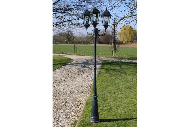 Trädgårdslampa 3 armar 230 cm mörkgrön/svart aluminium - Grön - Belysning - Utomhusbelysning - Stolplyktor & grindlyktor