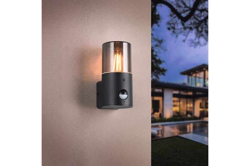 Vägglampa Hoosic - 1 lampa, Mattsvart, Med rörelsesensor - Belysning - Utomhusbelysning - Fasadbelysning