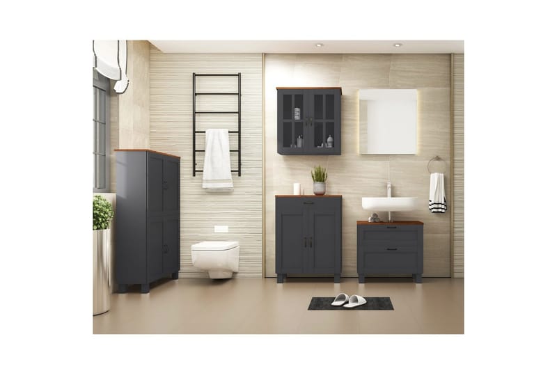 Alby Högskåp till Badrum 130x75x30 cm - Grå - Förvaring - Badrumsförvaring & tvättstuga inredning - Badrumsskåp