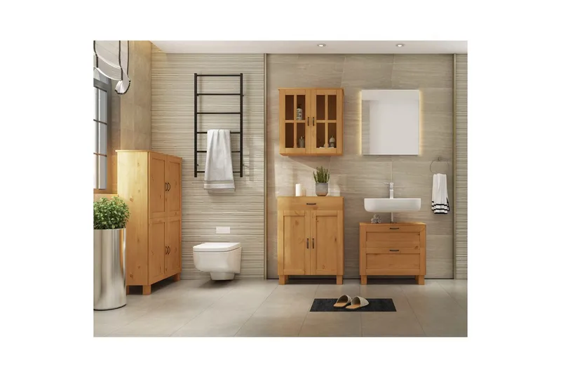 Badrumsskåp Alby 75x30x130 cm, Betsad/Vax - 75x30x130 cm, Betsad/Vax - Förvaring - Badrumsförvaring & tvättstuga inredning - Badrumsskåp