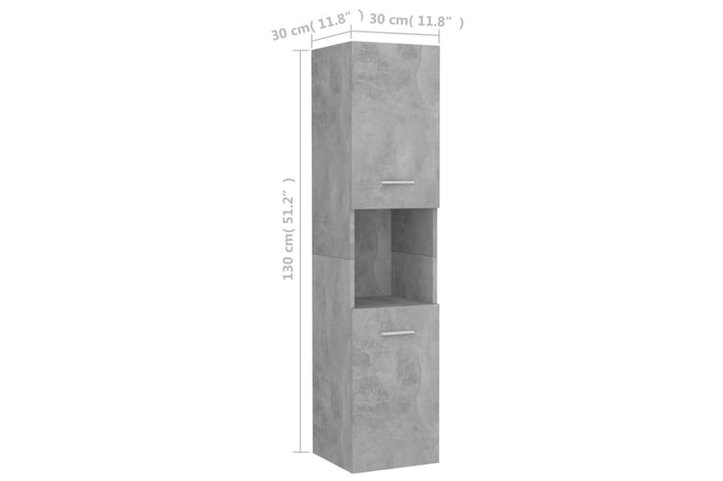 Badrumsskåp betonggrå 30x30x130 cm spånskiva - Grå - Badrumsskåp