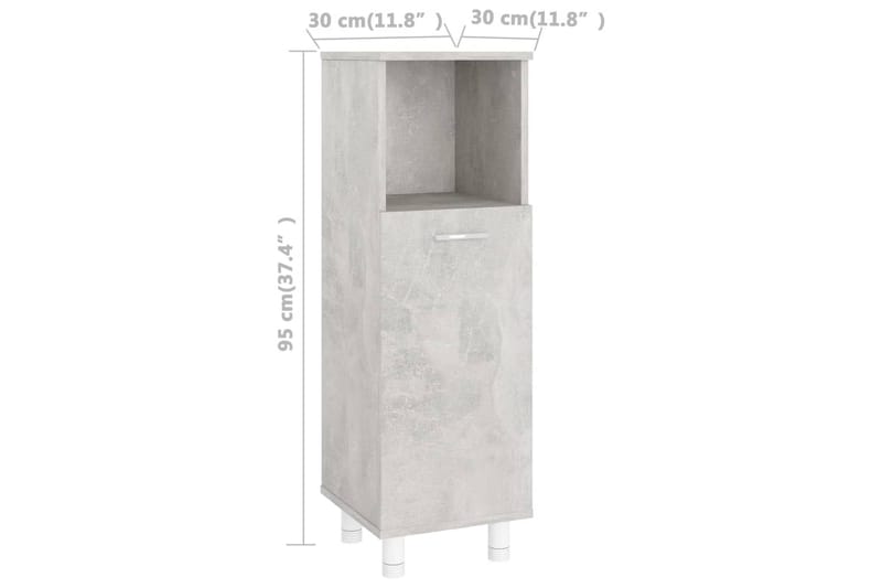 Badrumsskåp betonggrå 30x30x95 cm spånskiva - Grå - Badrumsskåp