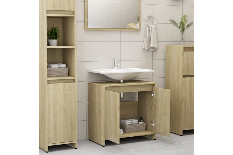 Badrumsskåp sonoma-ek 60x33x61 cm spånskiva - Brun - Förvaring - Badrumsförvaring & tvättstuga inredning - Badrumsskåp