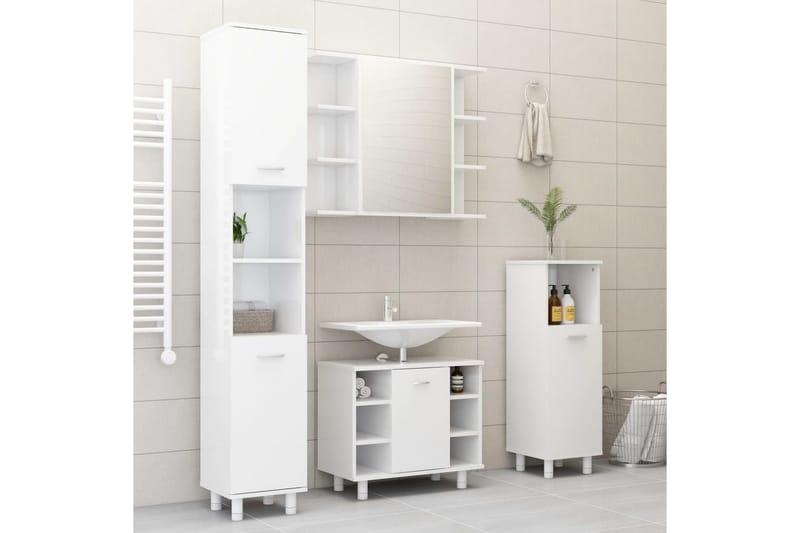 Badrumsskåp vit högglans 30x30x95 cm spånskiva - Vit - Förvaring - Badrumsförvaring & tvättstuga inredning - Badrumsskåp