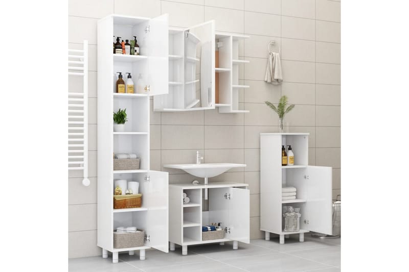 Badrumsskåp vit högglans 30x30x95 cm spånskiva - Vit - Förvaring - Badrumsförvaring & tvättstuga inredning - Badrumsskåp