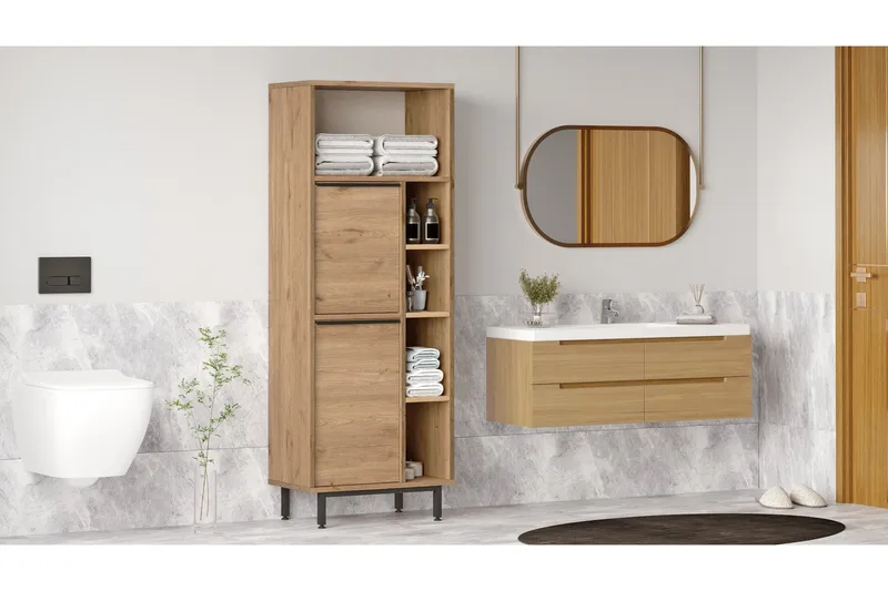 Liyakat Högskåp Badrum 161,6 cm - Valnöt - Förvaring - Badrumsförvaring & tvättstuga inredning - Badrumsskåp