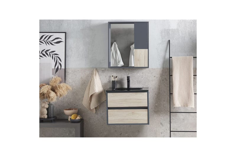 Badrumsskåp Teruel Grå, ljust trä, 60x48x70 cm - Grå, ljust trä, 60x48x70 cm - Förvaring - Badrumsförvaring & tvättstuga inredning - Badrumsskåp