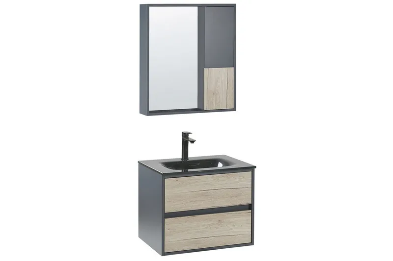 Badrumsskåp Teruel Grå, ljust trä, 60x48x70 cm, Grå, ljust trä, 60x48x70 cm