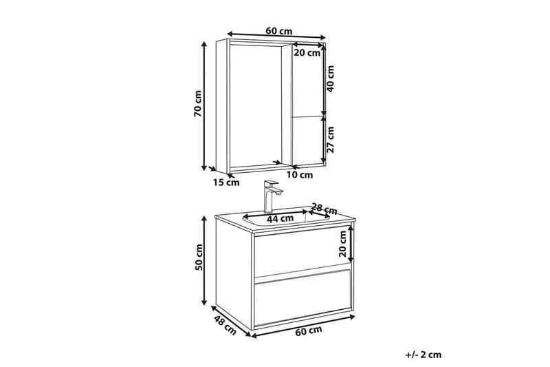 Badrumsskåp Teruel Grå, ljust trä, 60x48x70 cm - Grå, ljust trä, 60x48x70 cm - Förvaring - Badrumsförvaring & tvättstuga inredning - Badrumsskåp