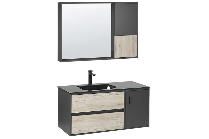 Badrumsskåp Teruel Ljus trä, svart, 100x48x70 cm - Ljus trä, svart, 100x48x70 cm - Förvaring - Badrumsförvaring & tvättstuga inredning - Badrumsskåp