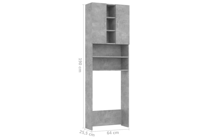 Tvättmaskinsskåp betonggrå 64x25,5x190 cm - Badrumsskåp