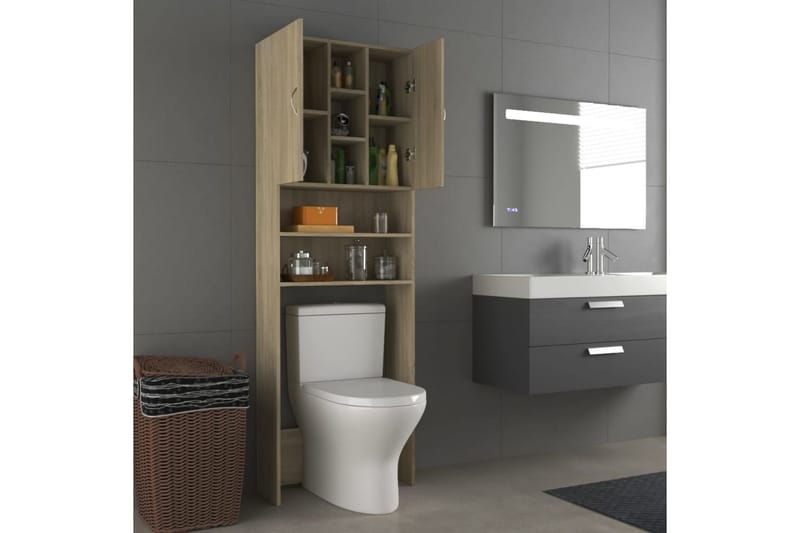 Tvättmaskinsskåp sonoma-ek 64x25,5x190 cm - Förvaring - Badrumsförvaring & tvättstuga inredning - Badrumsskåp