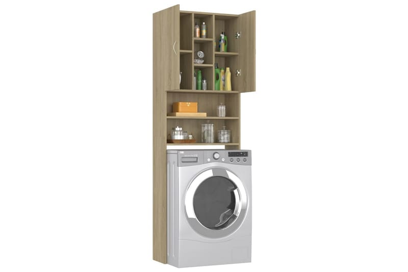 Tvättmaskinsskåp sonoma-ek 64x25,5x190 cm - Förvaring - Badrumsförvaring & tvättstuga inredning - Badrumsskåp