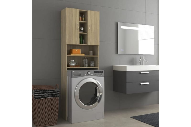 Tvättmaskinsskåp sonoma-ek 64x25,5x190 cm - Förvaring - Badrumsförvaring & tvättstuga inredning - Badrumsskåp