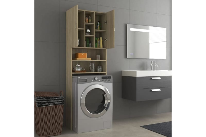 Tvättmaskinsskåp sonoma-ek 64x25,5x190 cm - Förvaring - Badrumsförvaring & tvättstuga inredning - Badrumsskåp