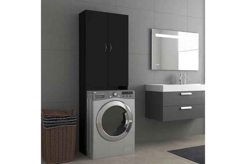 Tvättmaskinsskåp svart 64x25,5x190 cm - Badrumsskåp