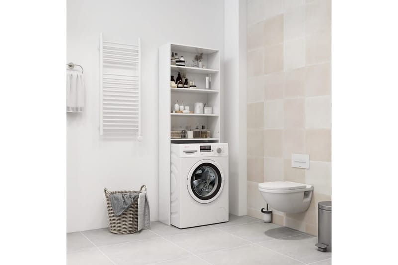 Tvättmaskinsskåp vit högglans 64x24x190 cm - Badrumsskåp