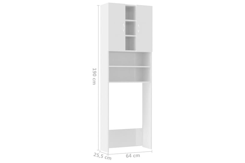 Tvättmaskinsskåp vit högglans 64x25,5x190 cm - Badrumsskåp