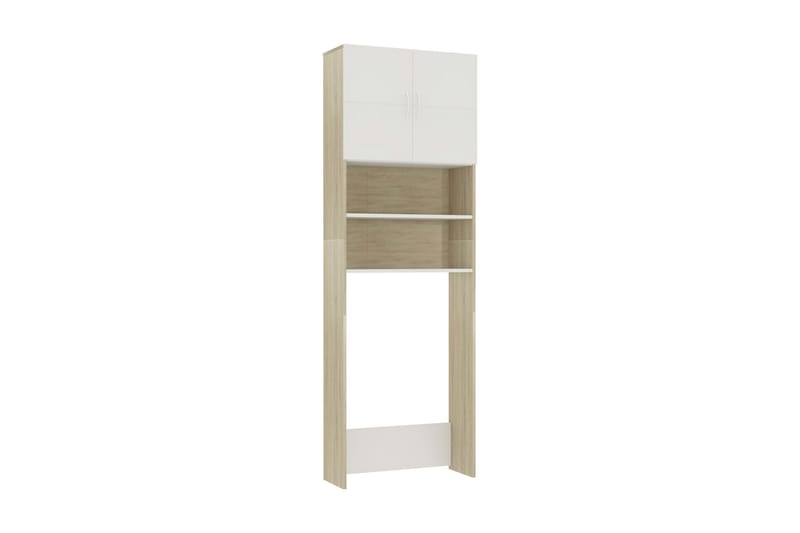 Tvättmaskinsskåp vit och sonoma-ek 64x25,5x190 cm - Beige - Förvaring - Badrumsförvaring & tvättstuga inredning - Badrumsskåp
