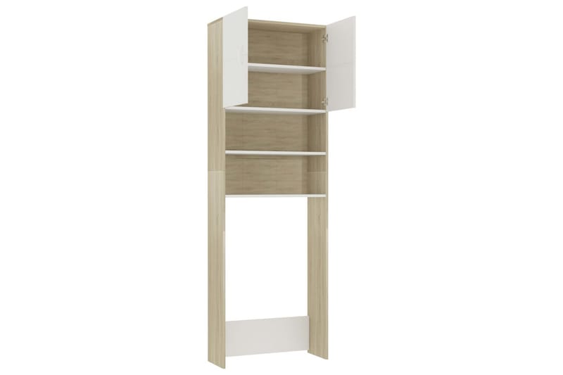 Tvättmaskinsskåp vit och sonoma-ek 64x25,5x190 cm - Beige - Förvaring - Badrumsförvaring & tvättstuga inredning - Badrumsskåp